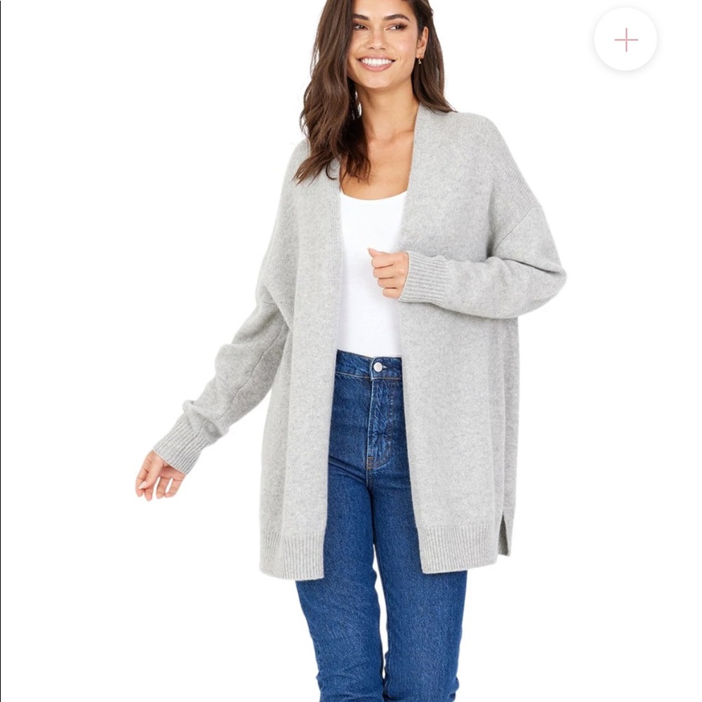 100% Cashmere One Grey Day Los Angeles chunky gray cardigan, Size Small